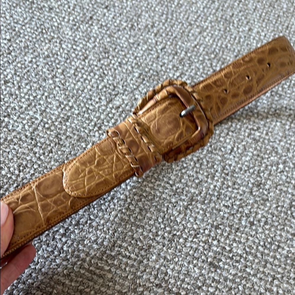 Women’s Tan: Brown Croc-Embossed Leather Belt Sz S